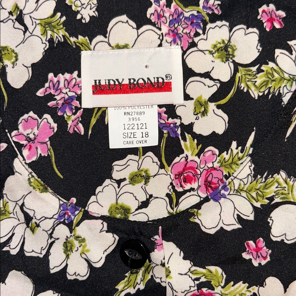 Judy Bond Floral Button-Front Blouse w/ Shoulder Pads Size 18, Made in USA NEW - Picture 4 of 7